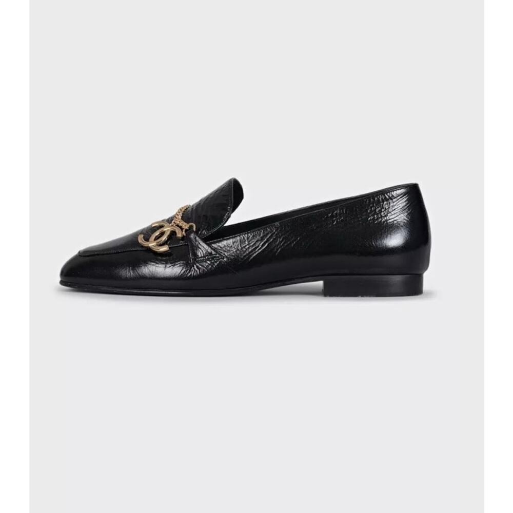 Chanel Black Leather CC Logo Ballet Flats - Size 38.5